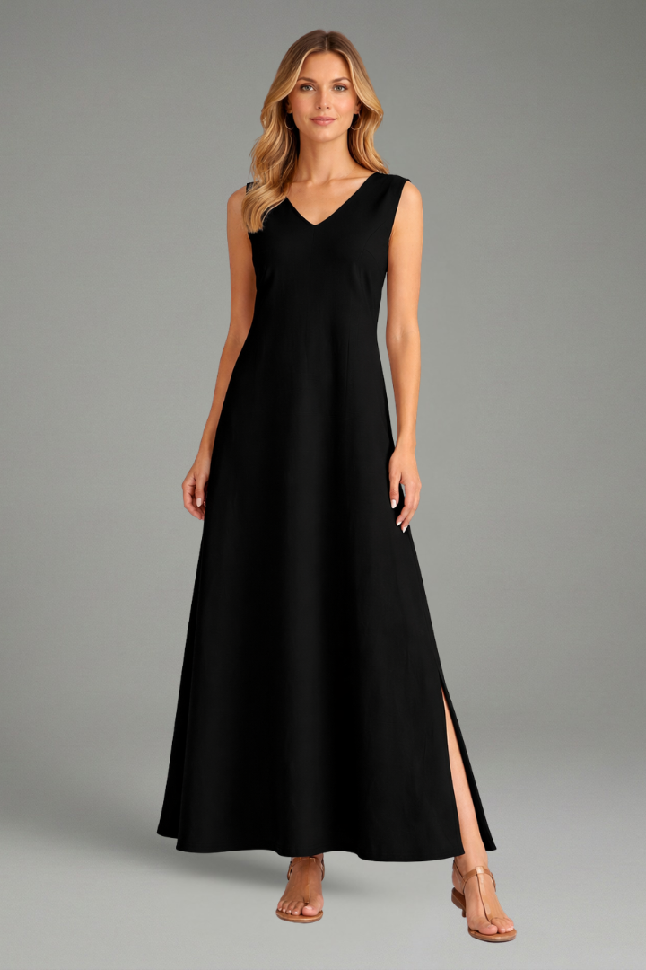 Robe Maxi Femme avec Décolleté en V et Fente Latérale