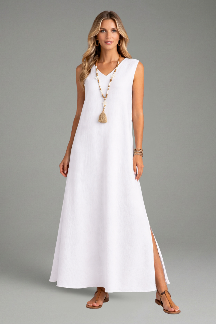 Robe Maxi Femme avec Décolleté en V et Fente Latérale