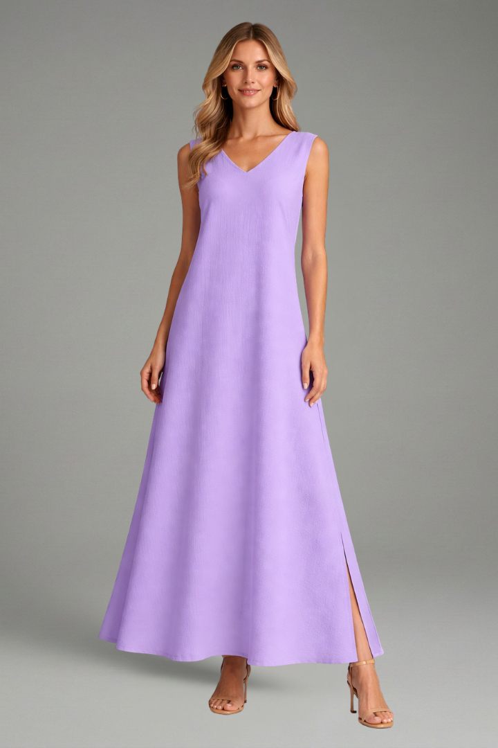 Robe Maxi Femme avec Décolleté en V et Fente Latérale