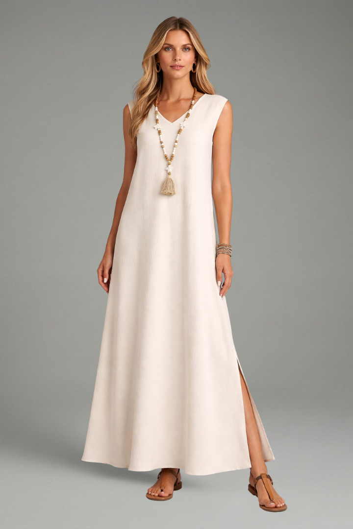 Robe Maxi Femme avec Décolleté en V et Fente Latérale
