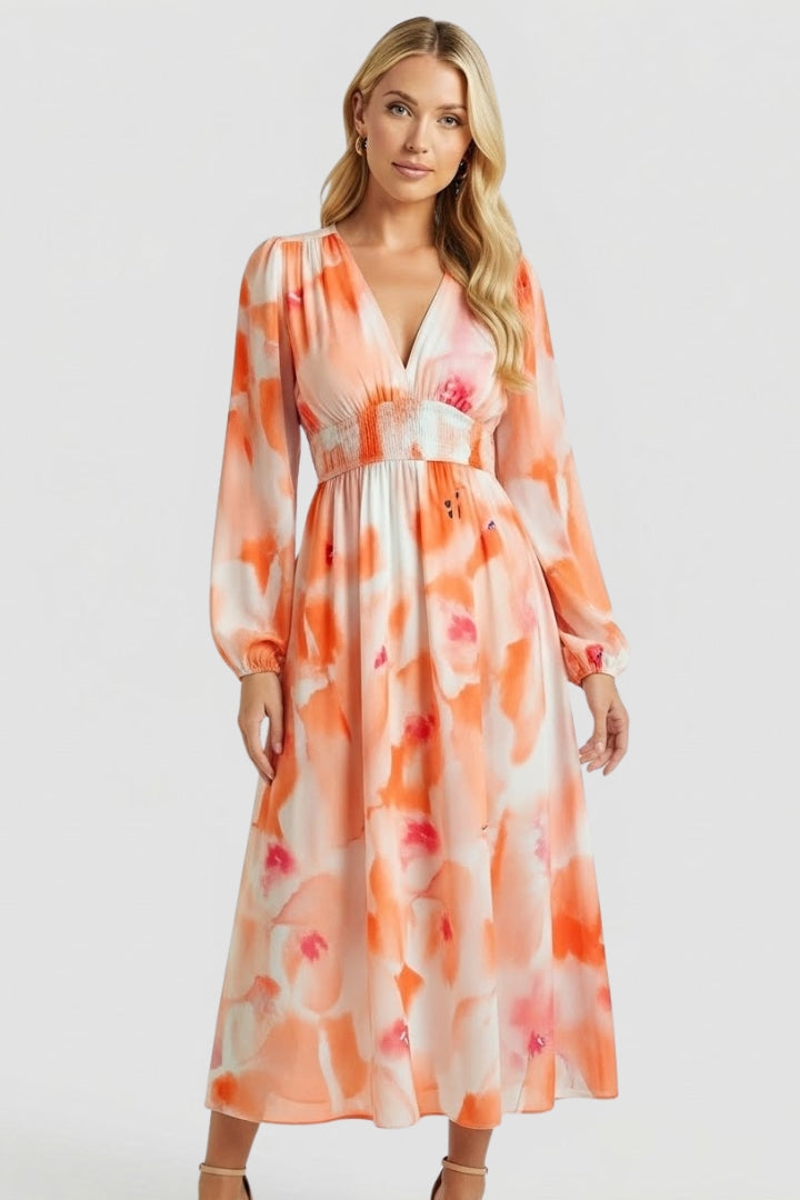 Robe Maxi Femme avec Décolleté en V et Imprimé Floral