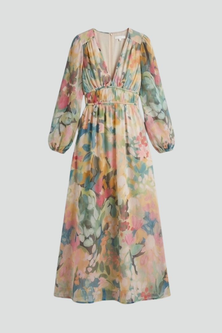 Robe Maxi Femme avec Décolleté en V et Imprimé Floral