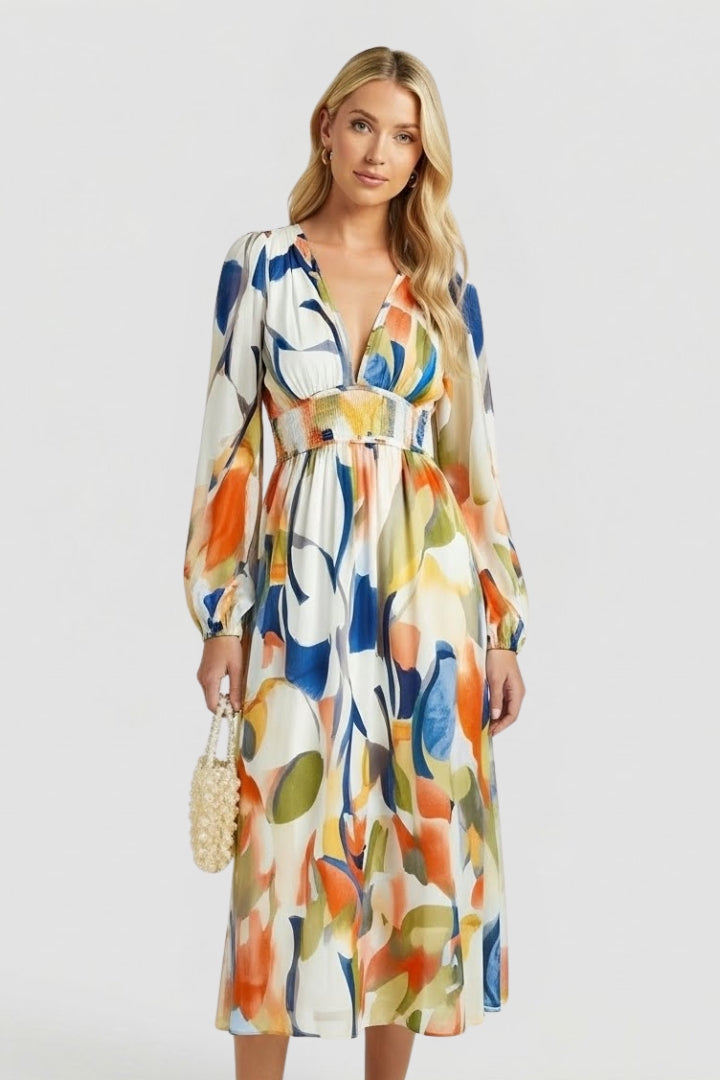 Robe Maxi Femme avec Décolleté en V et Imprimé Floral