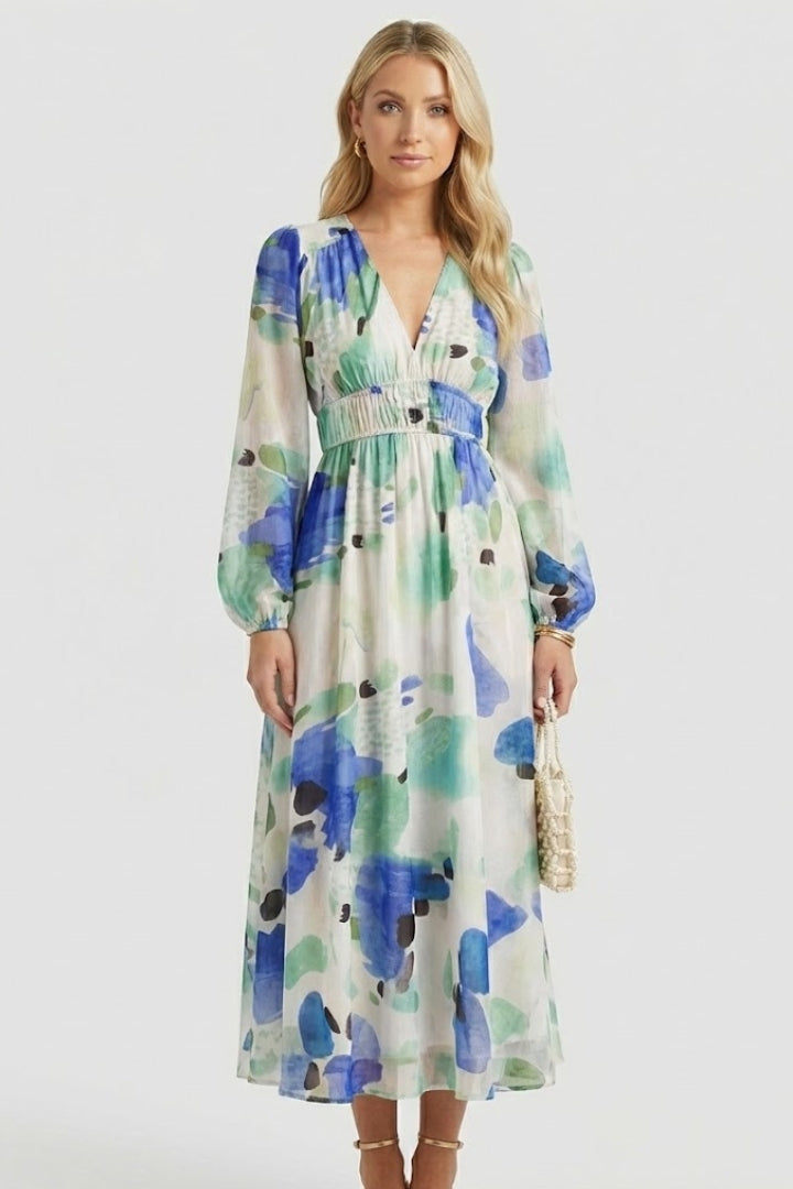 Robe Maxi Femme avec Décolleté en V et Imprimé Floral