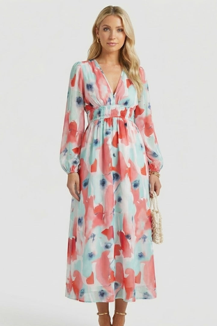 Robe Maxi Femme avec Décolleté en V et Imprimé Floral
