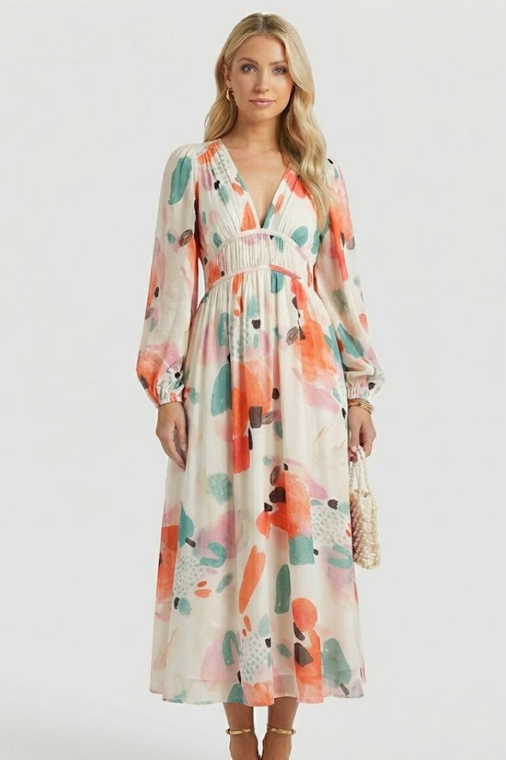 Robe Maxi Femme avec Décolleté en V et Imprimé Floral