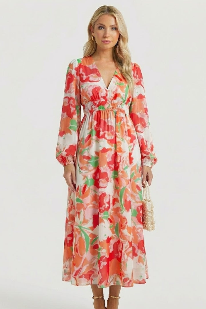 Robe Maxi Femme avec Décolleté en V et Imprimé Floral