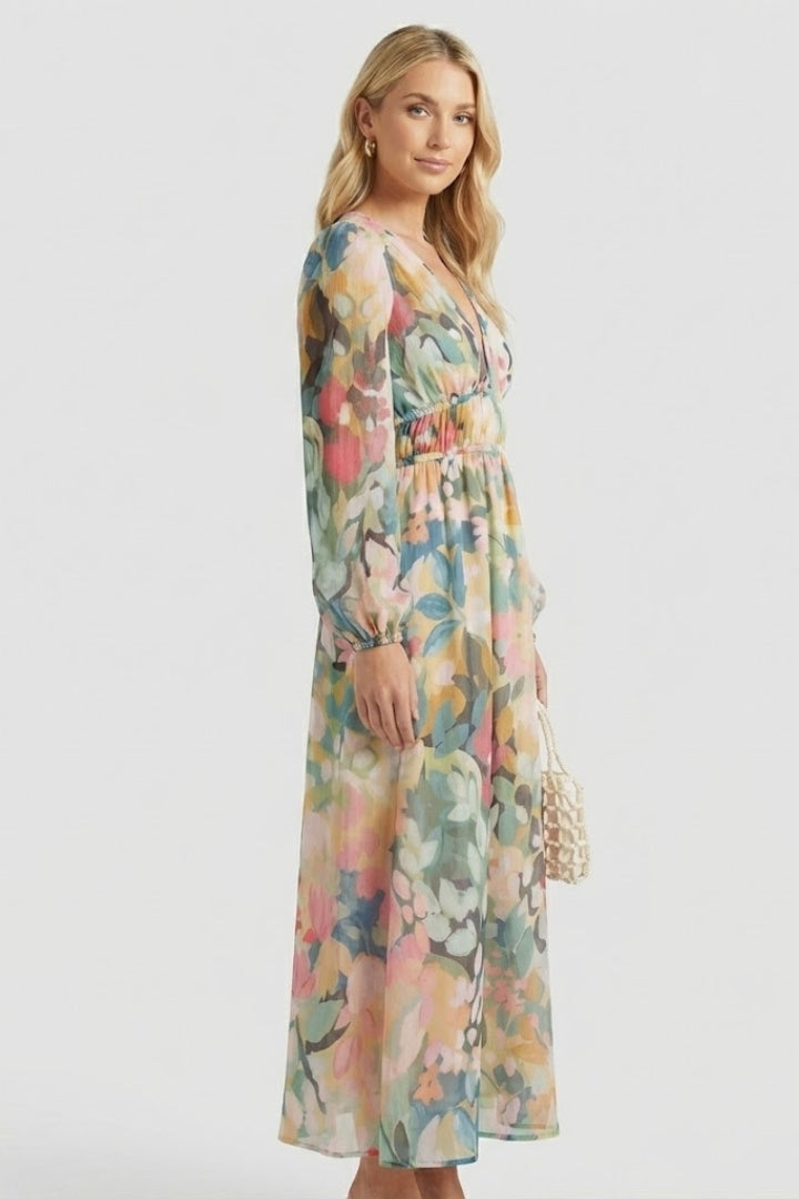 Robe Maxi Femme avec Décolleté en V et Imprimé Floral
