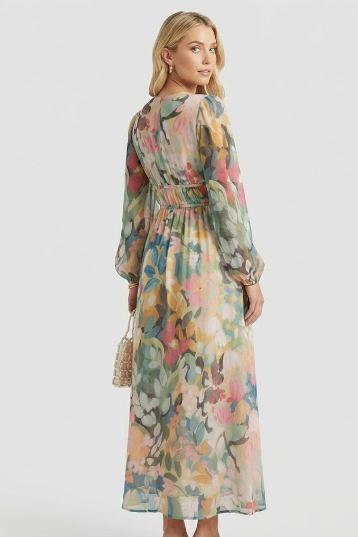 Robe Maxi Femme avec Décolleté en V et Imprimé Floral