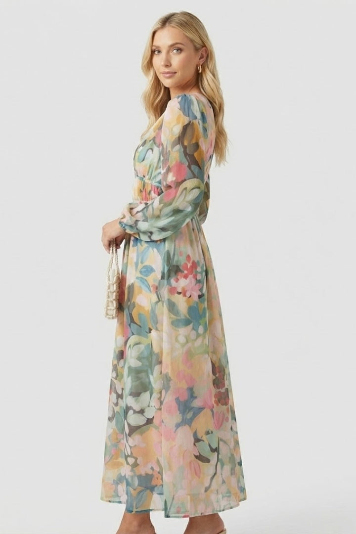 Robe Maxi Femme avec Décolleté en V et Imprimé Floral