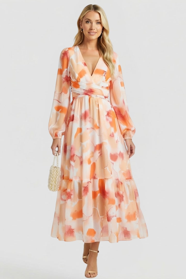 Robe Maxi Femme avec Décolleté en V et Imprimé Floral