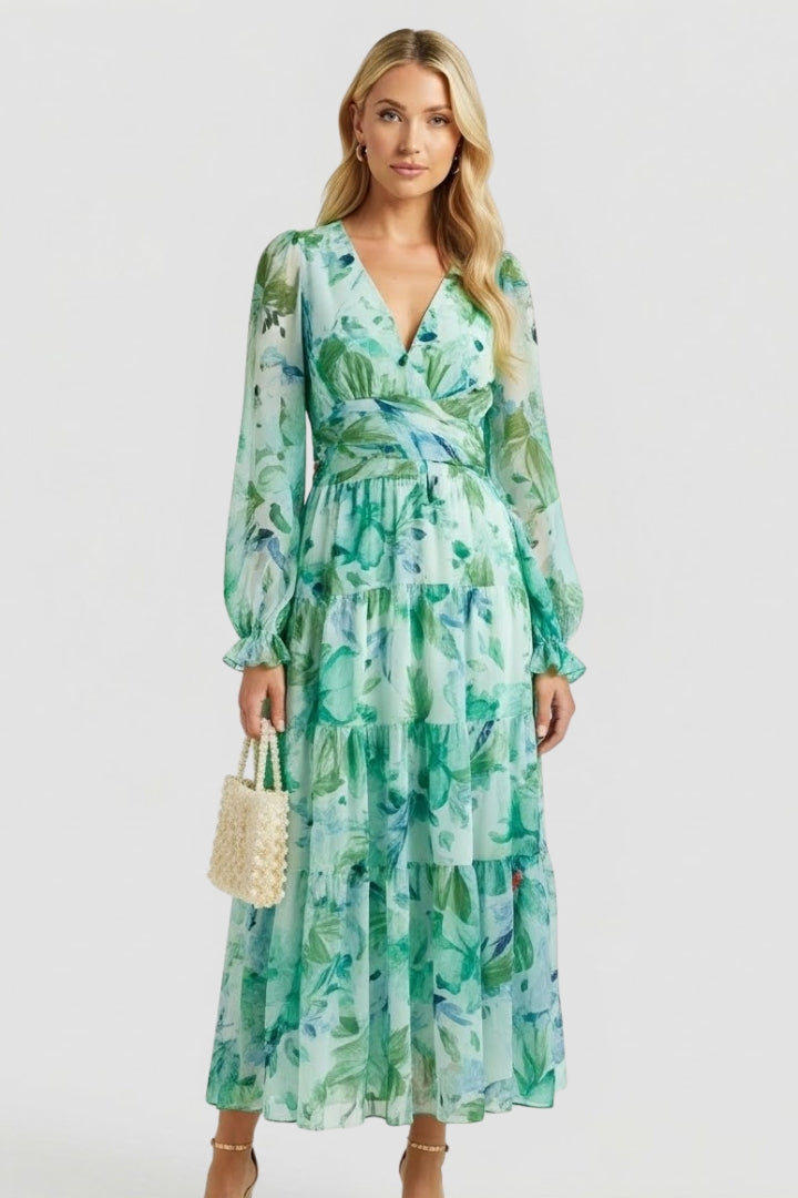 Robe Maxi Femme avec Décolleté en V et Imprimé Floral