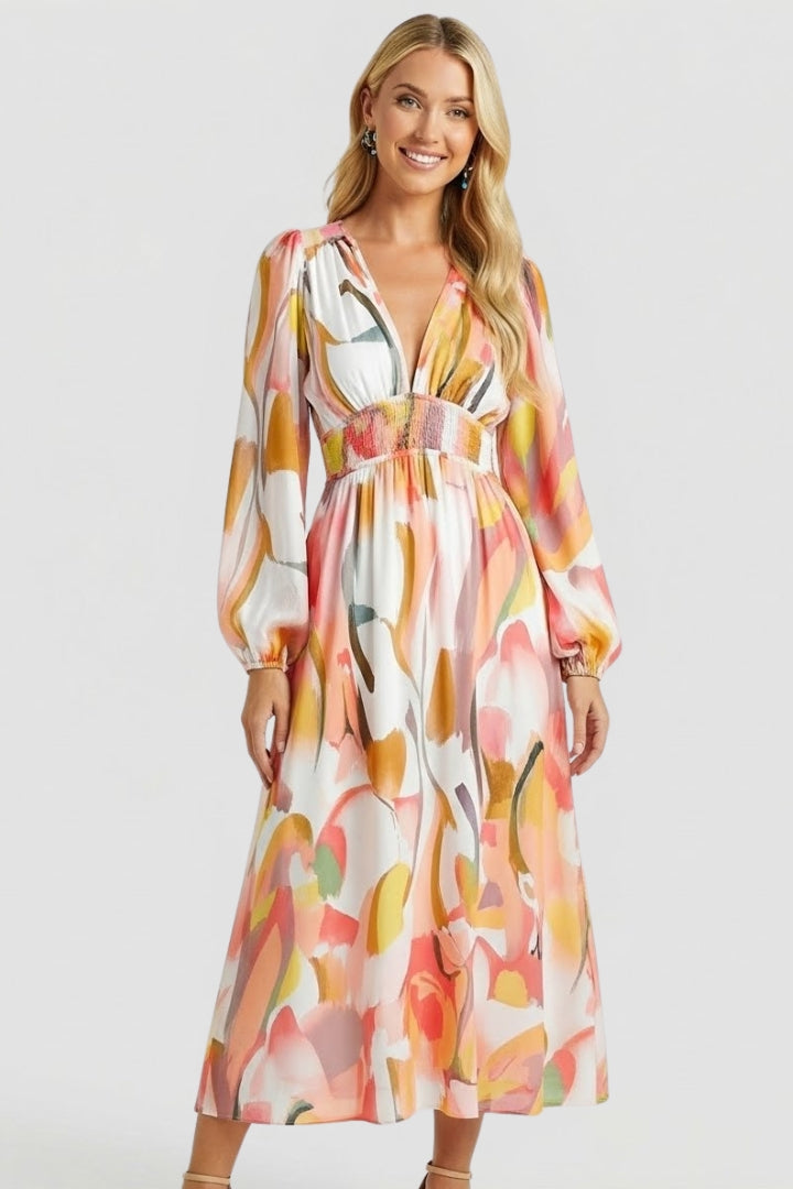 Robe Maxi Femme avec Décolleté en V et Imprimé Floral