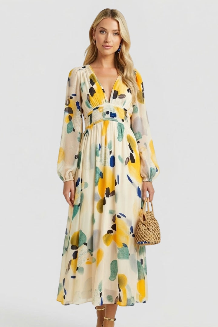 Robe Maxi Femme avec Décolleté en V et Imprimé Floral
