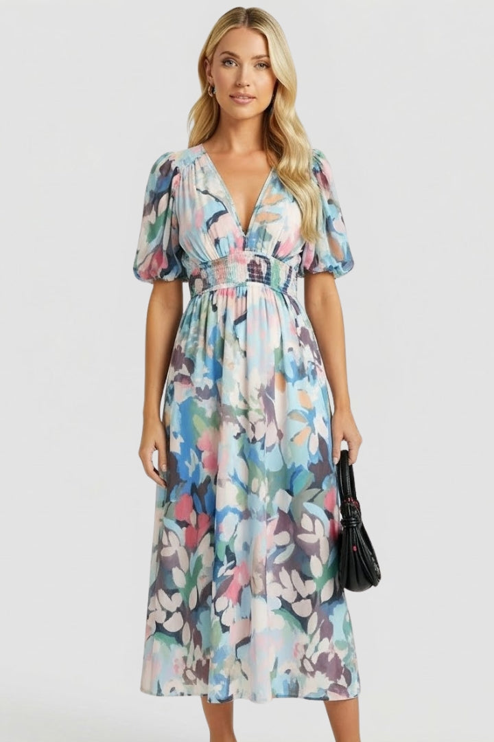 Robe Maxi Femme avec Décolleté en V et Imprimé Floral