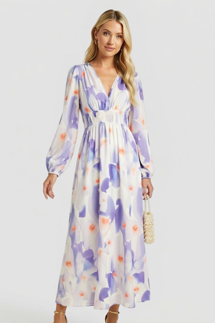 Robe Maxi Femme avec Décolleté en V et Imprimé Floral