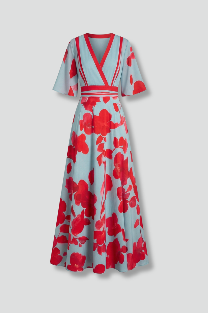 Robe Maxi Femme avec Décolleté en V et Manches