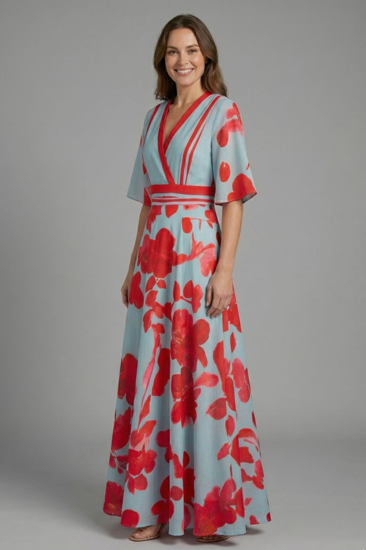 Robe Maxi Femme avec Décolleté en V et Manches