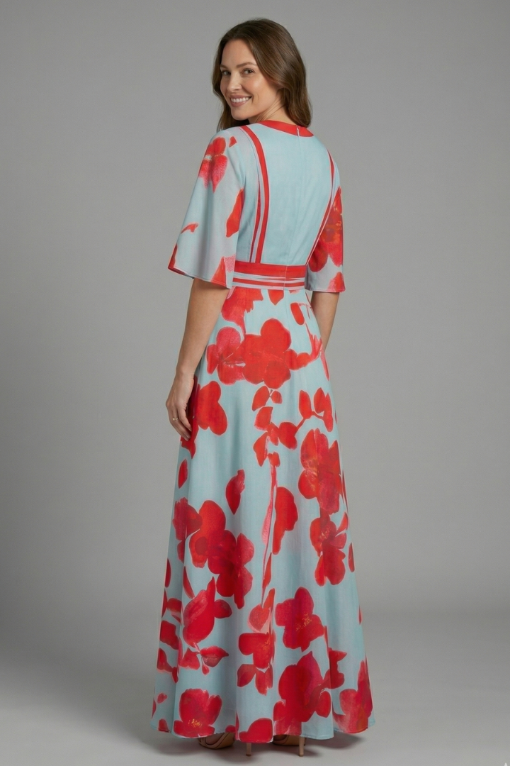 Robe Maxi Femme avec Décolleté en V et Manches