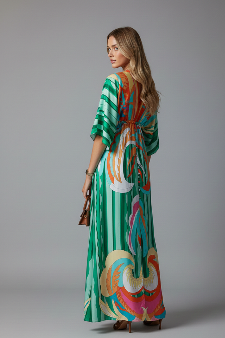 Robe Maxi Femme avec Décolleté en V et Taille À Nouer
