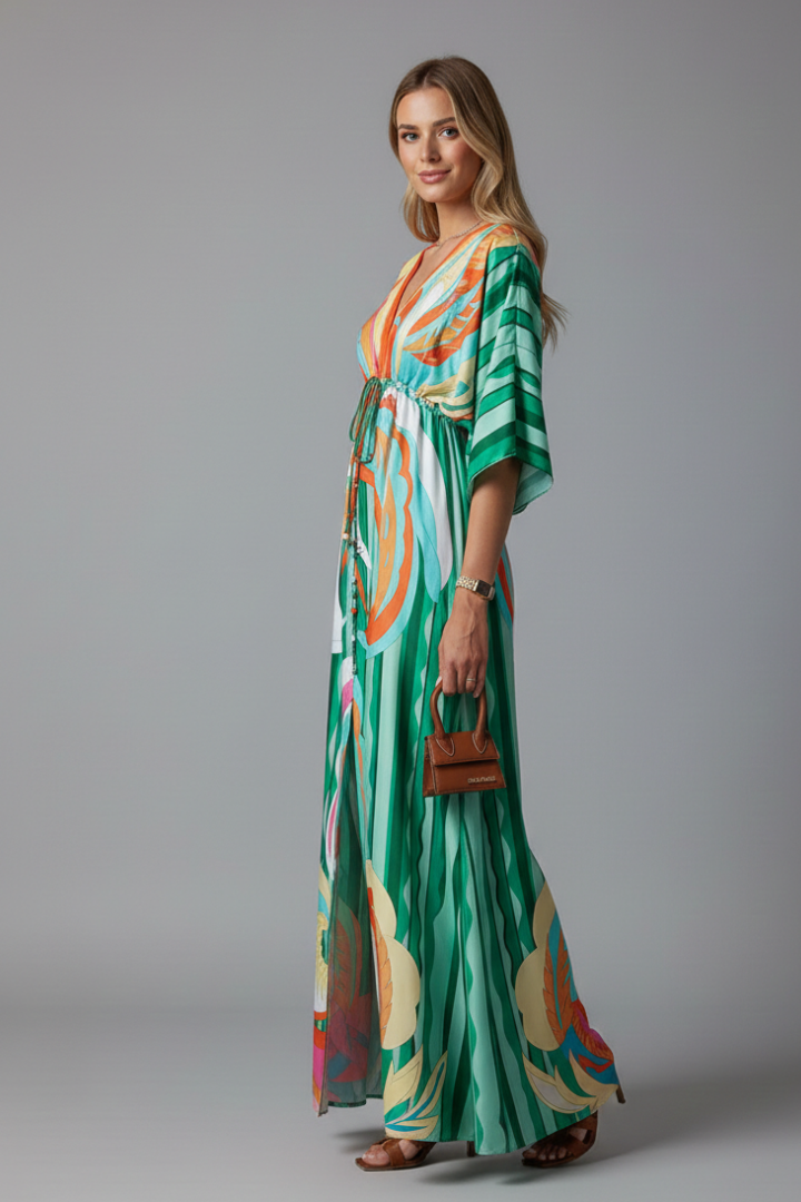 Robe Maxi Femme avec Décolleté en V et Taille À Nouer