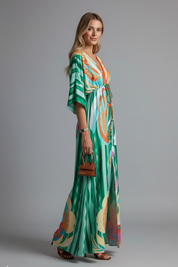 Robe Maxi Femme avec Décolleté en V et Taille À Nouer