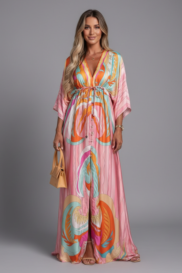 Robe Maxi Femme avec Décolleté en V et Taille À Nouer