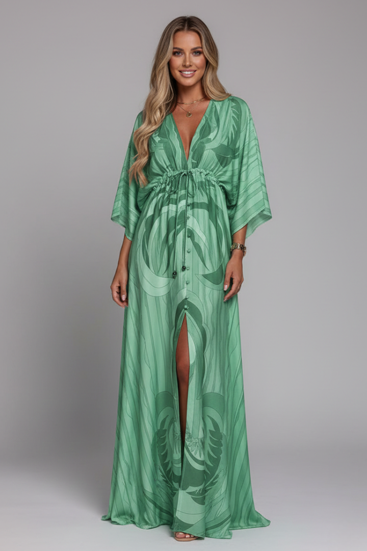 Robe Maxi Femme avec Décolleté en V et Taille À Nouer