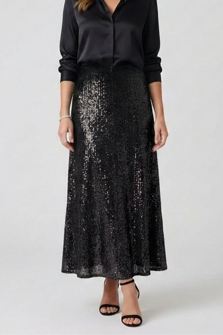 Jupe Maxi Femme avec Taille Élastique et Surface en Sequins