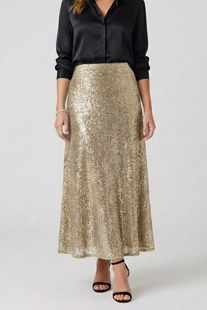 Jupe Maxi Femme avec Taille Élastique et Surface en Sequins