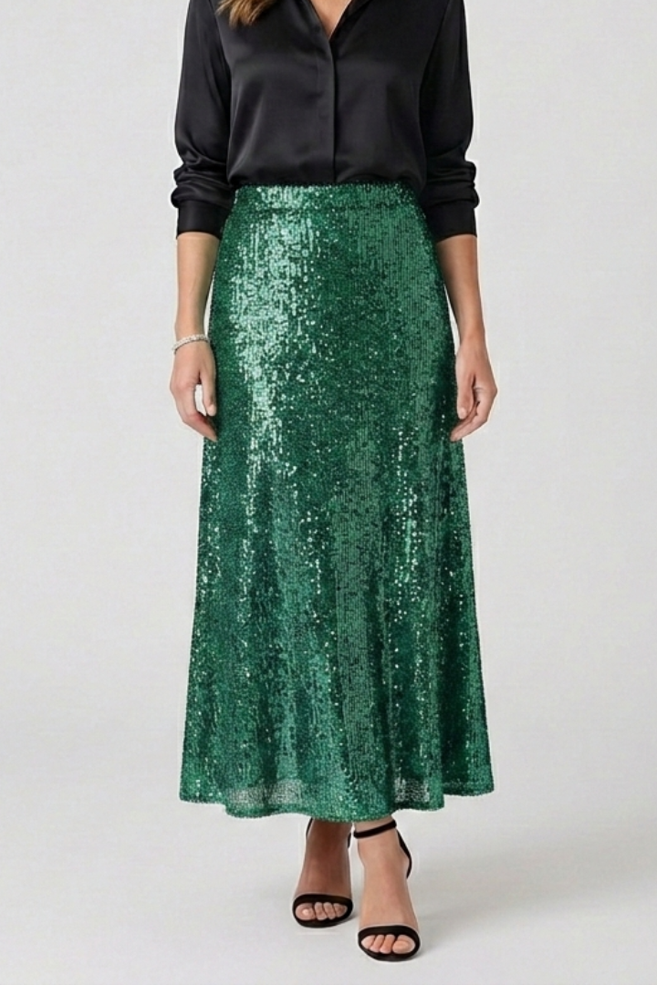 Jupe Maxi Femme avec Taille Élastique et Surface en Sequins