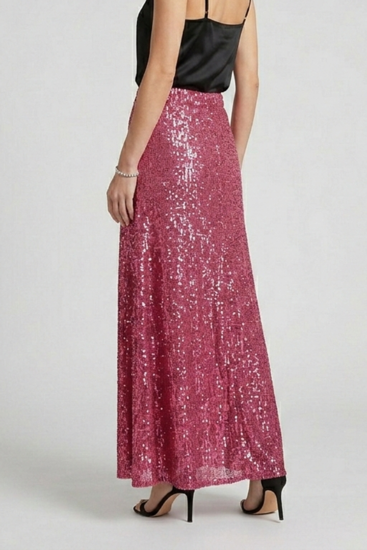 Jupe Maxi Femme avec Taille Élastique et Surface en Sequins