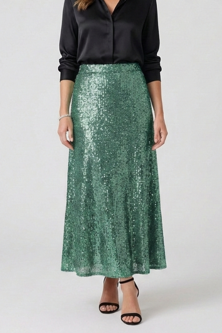 Jupe Maxi Femme avec Taille Élastique et Surface en Sequins