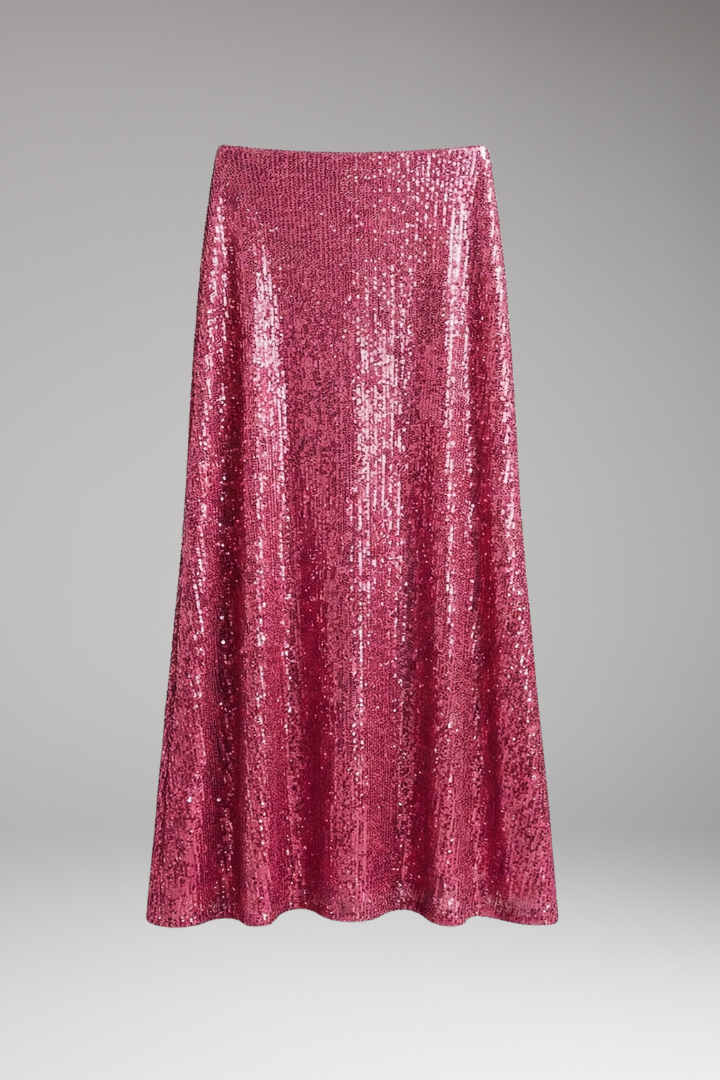 Jupe Maxi Femme avec Taille Élastique et Surface en Sequins