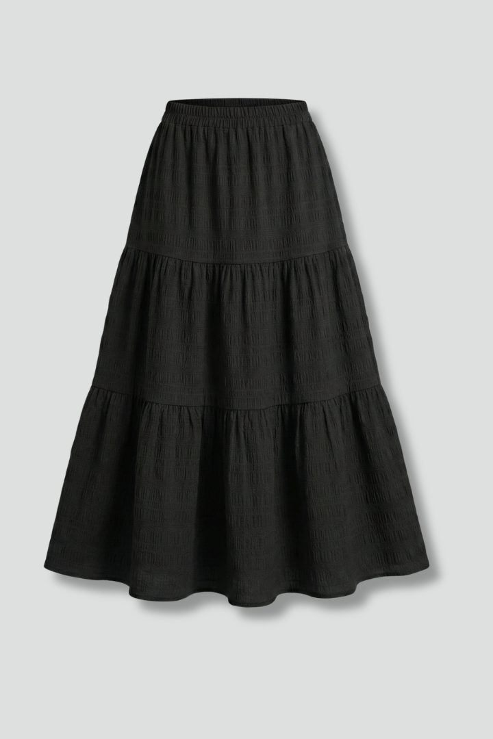 Jupe Maxi Femme avec Taille Élastique et Panneaux Superposés