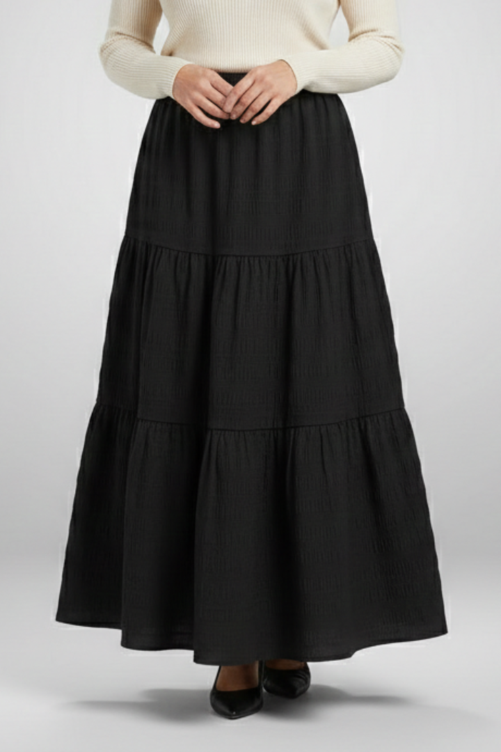 Jupe Maxi Femme avec Taille Élastique et Panneaux Superposés