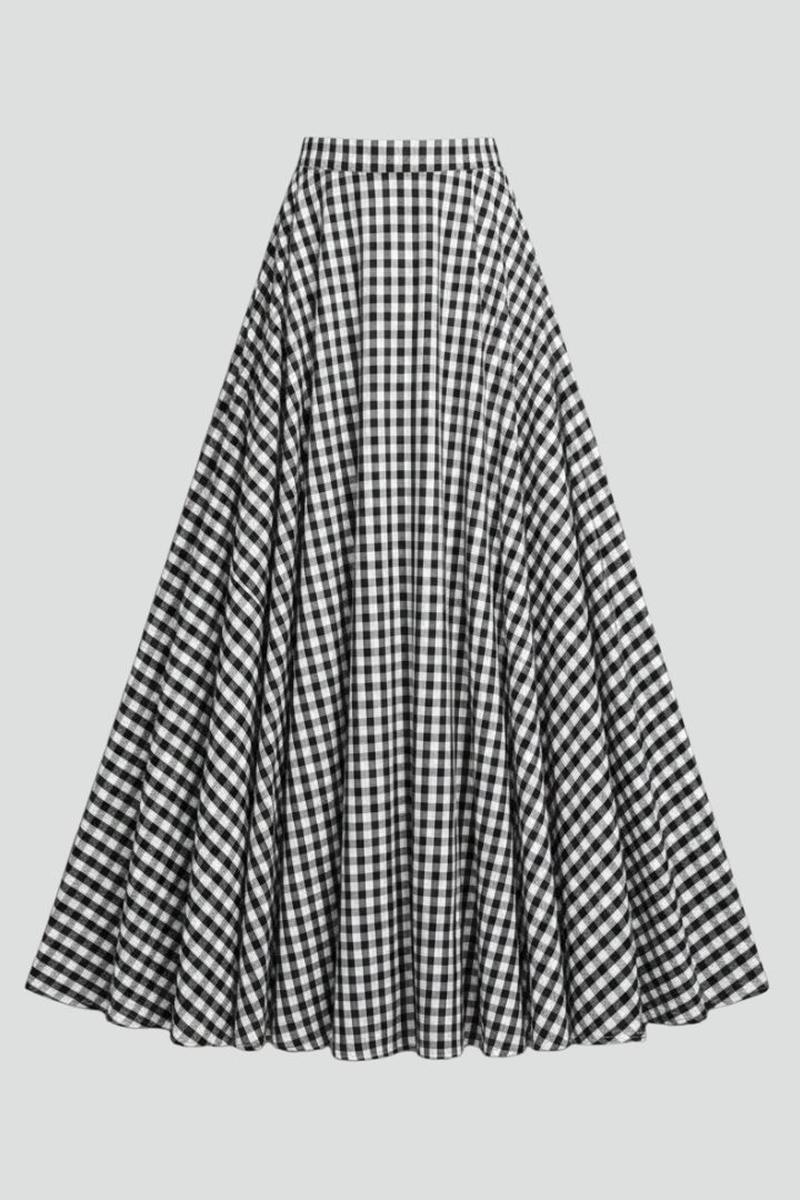 Jupe Maxi Femme avec Taille Haute et Motif à Carreaux