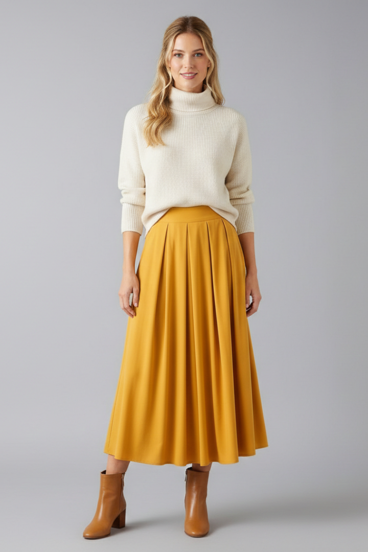 Jupe Maxi Femme Taille Haute avec Pli Frontale