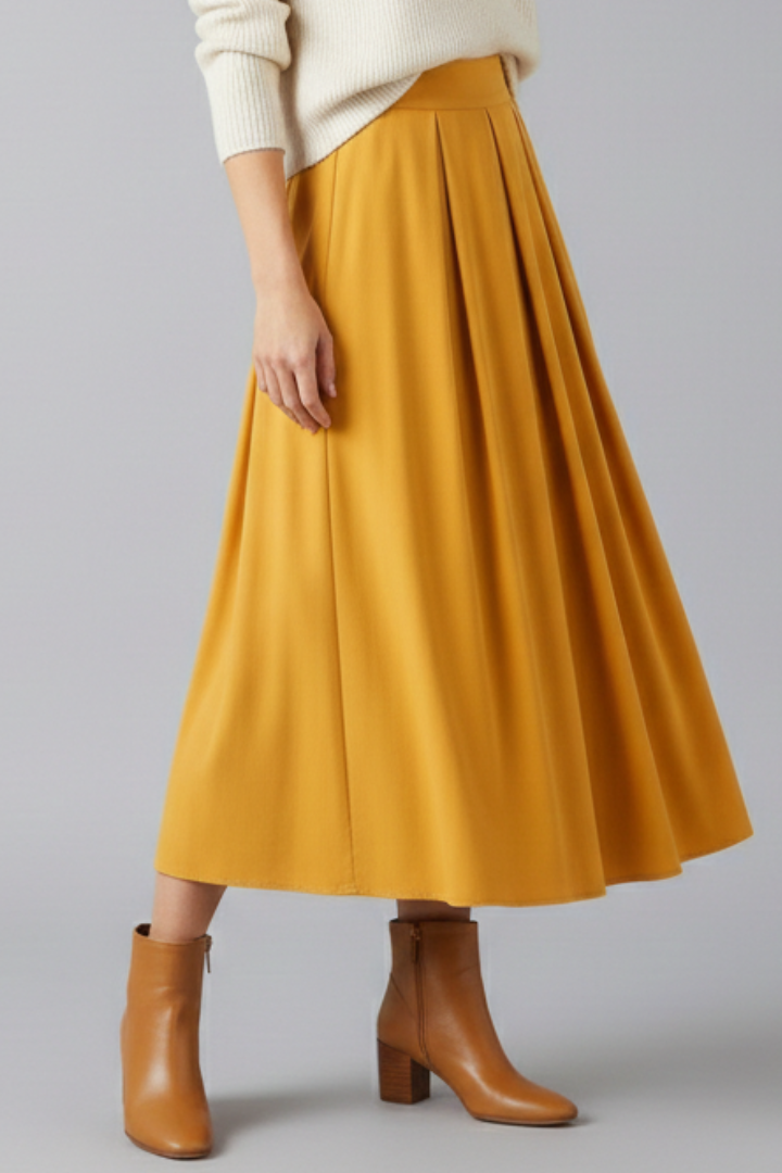 Jupe Maxi Femme Taille Haute avec Pli Frontale