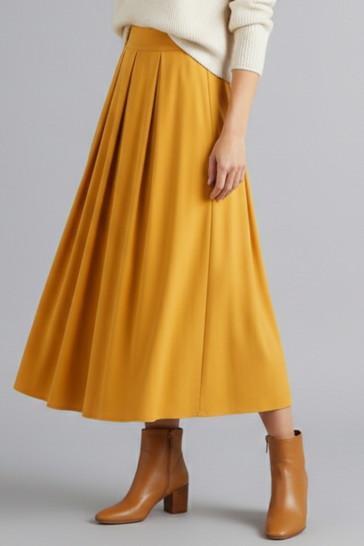 Jupe Maxi Femme Taille Haute avec Pli Frontale