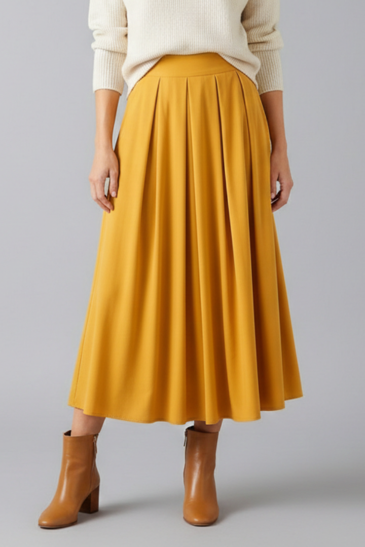Jupe Maxi Femme Taille Haute avec Pli Frontale