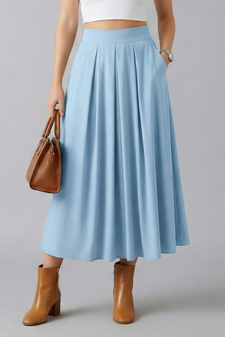 Jupe Maxi Femme Taille Haute avec Pli Frontale