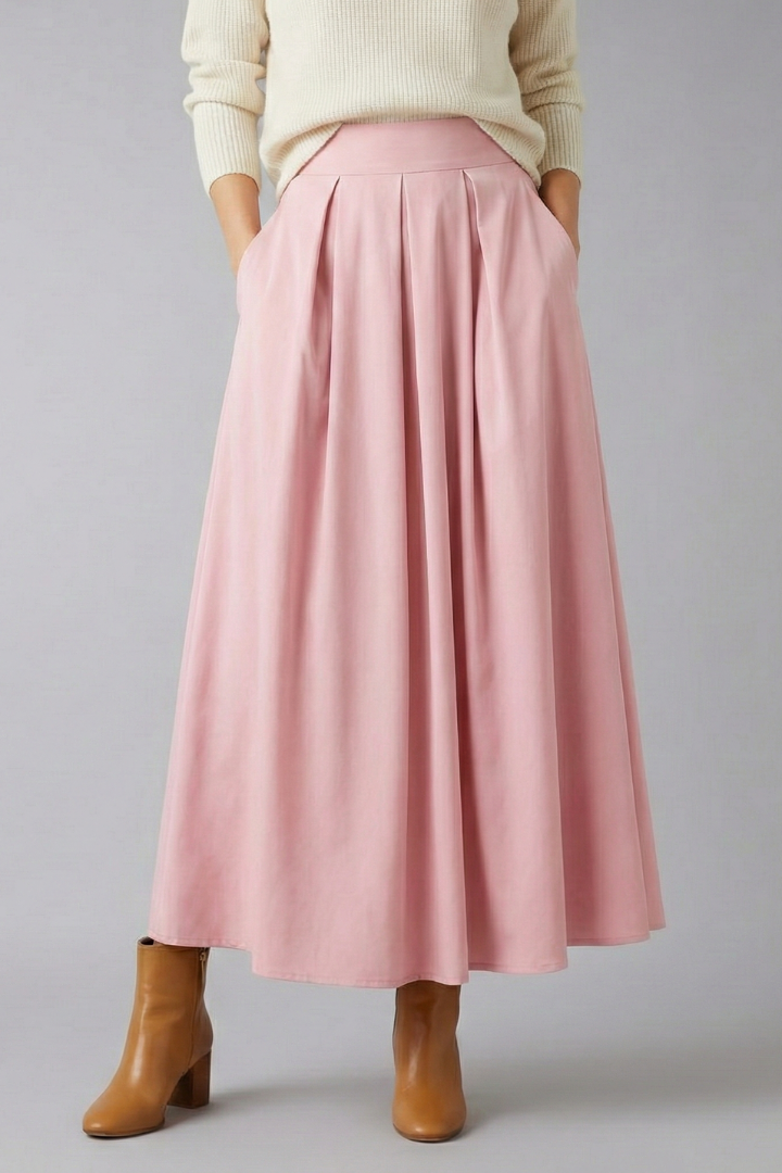 Jupe Maxi Femme Taille Haute avec Pli Frontale