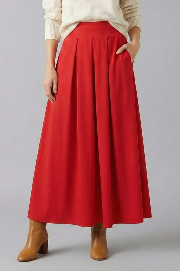 Jupe Maxi Femme Taille Haute avec Pli Frontale