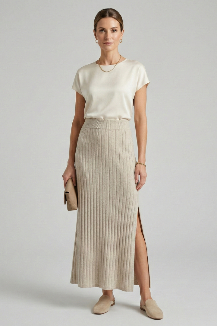 Jupe Maxi Femme Taille Haute avec Fente Latérale