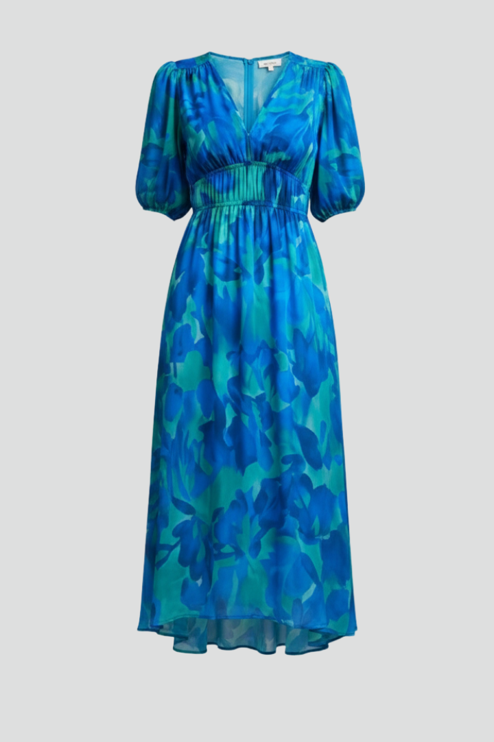 Robe Midi Femme avec Manches Bouffantes et Imprimé Floral