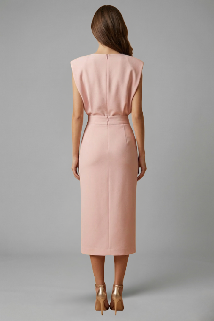 Robe Midi Femme avec Encolure Ronde et Fente Boutonnée