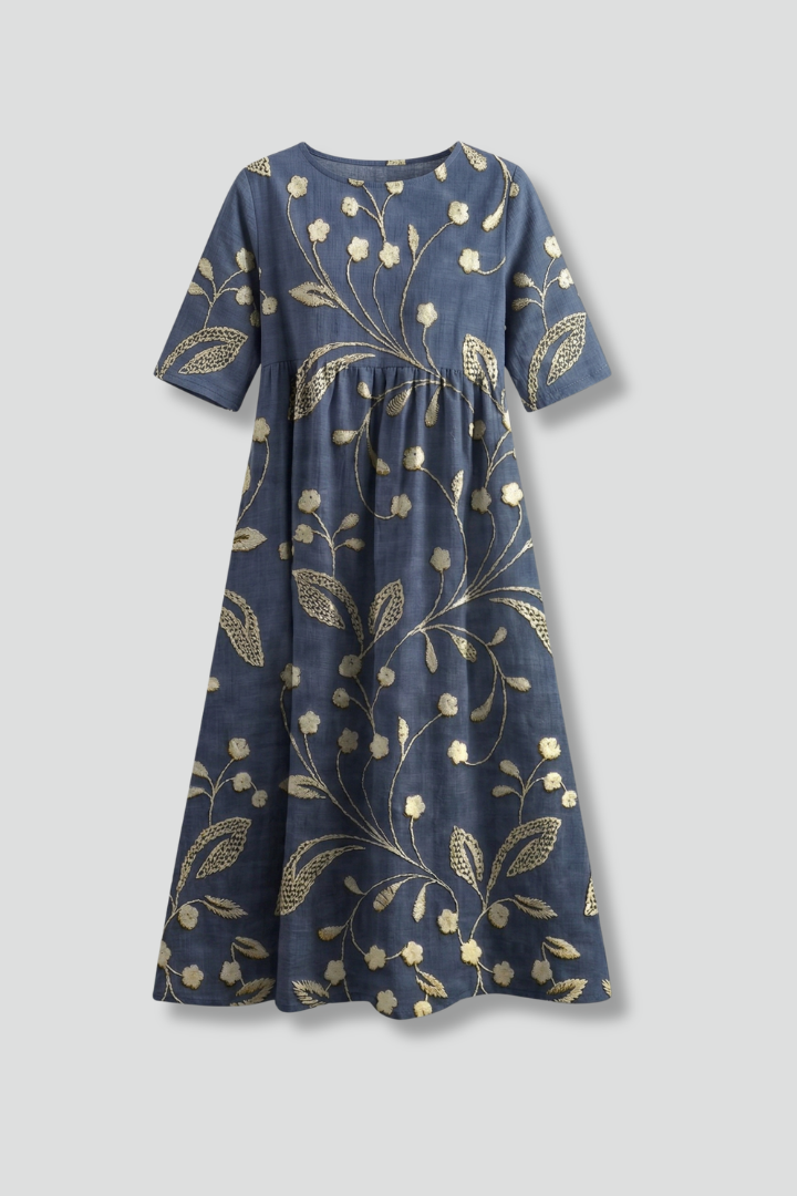 Robe Midi Femme avec Col Rond et Imprimé Floral