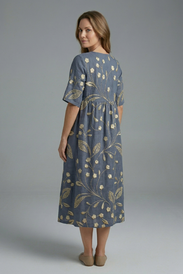Robe Midi Femme avec Col Rond et Imprimé Floral