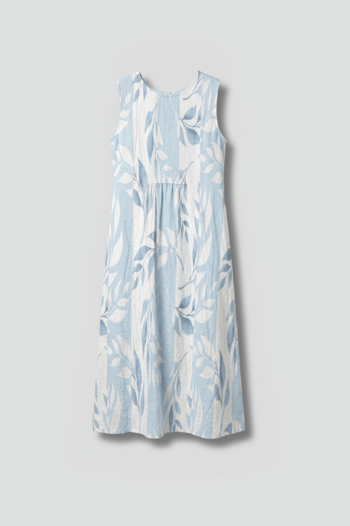 Robe Midi Femme avec Col Rond et Motif Feuille